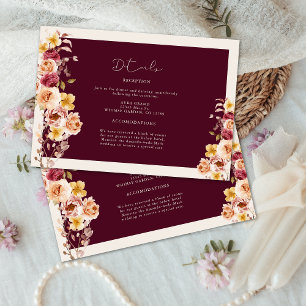 Carte D'accompagnement Romantique profonde bordeaux floral élégant mariag