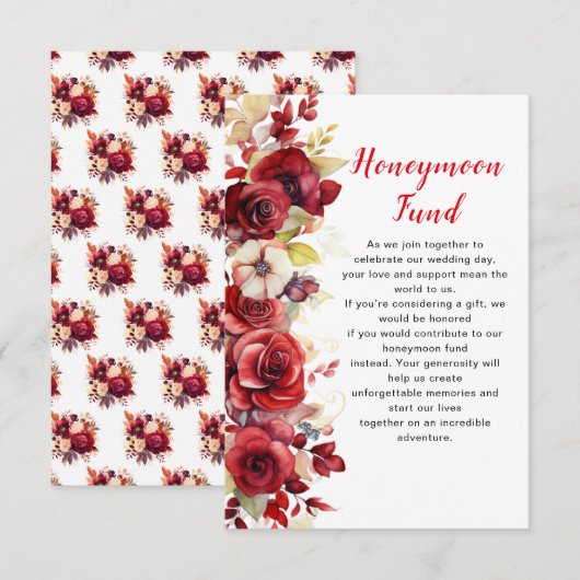 Carte D'accompagnement Romantique Roses Rouges Floral Mariage Fonds Lune  (Devant / Derrière)