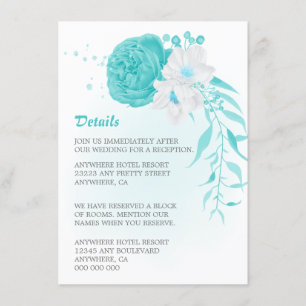 Carte D'accompagnement Romantique turquoise blanc détails mariage