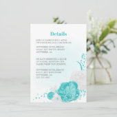Carte D'accompagnement Romantique turquoise blanc détails mariage (Debout devant)