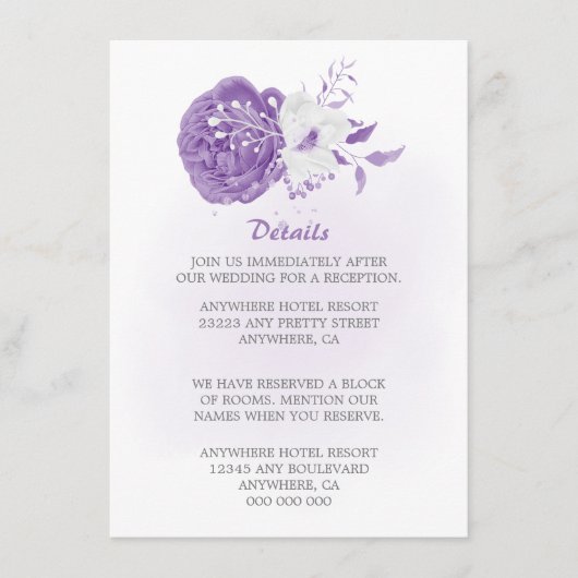 Carte D'accompagnement romantique violet & blanc floral (Devant)