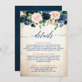 Carte D'accompagnement Rose bleu bleu bleu marine Boho Rustique Mariage D (Devant / Derrière)