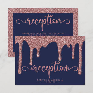 Carte D'accompagnement Rose bleu marine Parties scintillant d'or accueil
