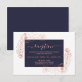 Carte D'accompagnement Rose Bleu Noir Chic Gold Floral Réception de maria (Devant / Derrière)