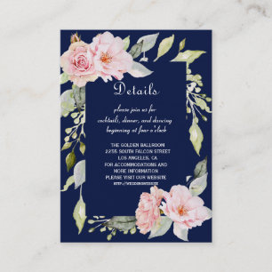 Carte D'accompagnement Rose Blush Floral Navy Blue Détails du Mariage