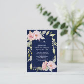 Carte D'accompagnement Rose Blush Floral Navy Blue Détails du Mariage (Debout devant)