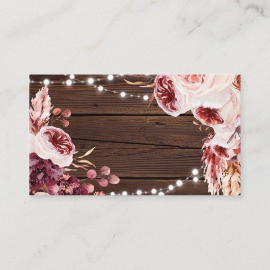 Carte D'accompagnement Rose bohémien Rustique Mariage de bois QR Code RSV (Dos)
