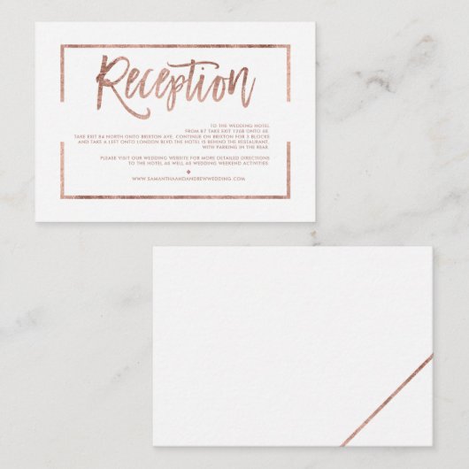 Carte D'accompagnement Rose cadre or script blanc simple réception (Devant / Derrière)