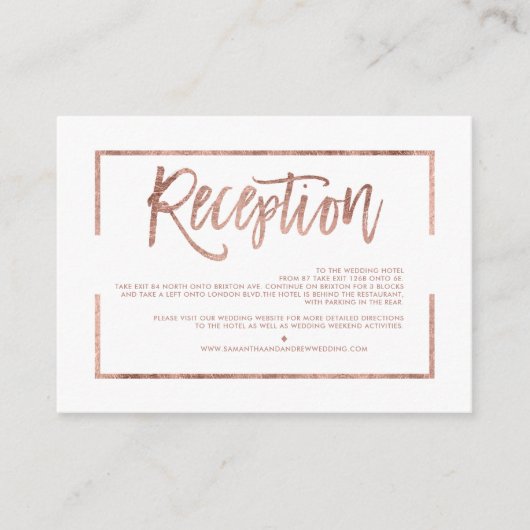 Carte D'accompagnement Rose cadre or script blanc simple réception (Devant)