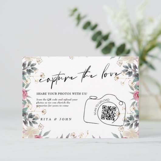 Carte D'accompagnement Rose Carnation Script Capture Le code Love QR (Debout devant)