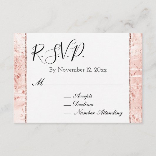 Carte D'accompagnement Rose Champagne Rose Glam scintillement RSVP (Devant)