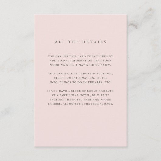 Carte D'accompagnement Rose clair simple et élégant | Détails du client m (Devant)