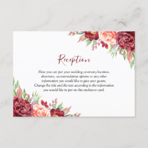Carte D'accompagnement Rose de Pêche de Bourgogne Aquarelle Mariage Flora