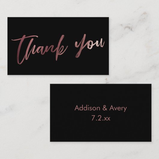 Carte D'accompagnement Rose de script moderne or sur Merci noir Insertion (Devant / Derrière)