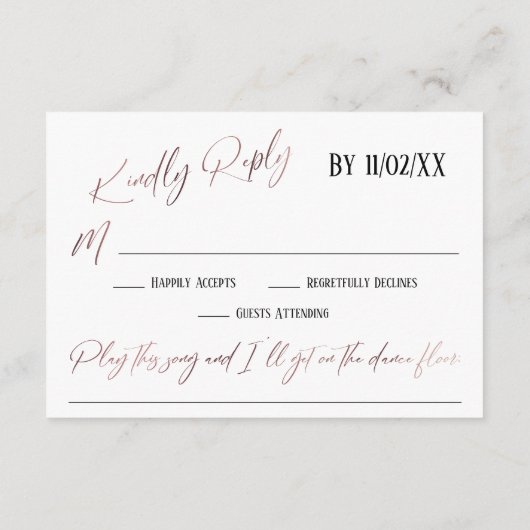 Carte D'accompagnement Rose décontracté Gold écriture manuscrite RSVP dem (Dos)