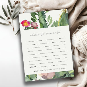 CARTE D'ACCOMPAGNEMENT ROSE DÉSERT FLORAL CACTI FAUNA BABY SHOWER CONSEIL