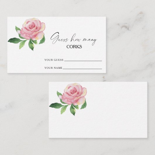 Carte D'accompagnement Rose - devinez combien de bouchons jeu de mariage (Devant / Derrière)