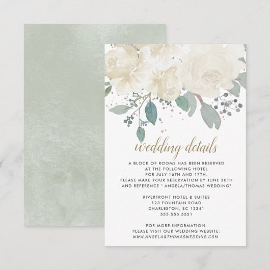 Carte D'accompagnement Rose d'hiver Blanc or Mariage Floral (Devant / Derrière)