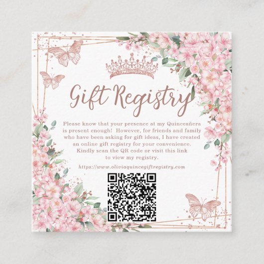 Carte D'accompagnement Rose en fleurs cerises Quinceanera QR cadeau (Devant)