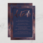 Carte D'accompagnement Rose en marbre d'or Détails du Mariage sur bleu ma (Devant / Derrière)