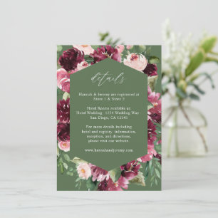Carte D'accompagnement Rose et bordeaux floral 7 détails - Vert