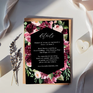 Carte D'accompagnement Rose et floral burgundy 7 Détails  - Noir