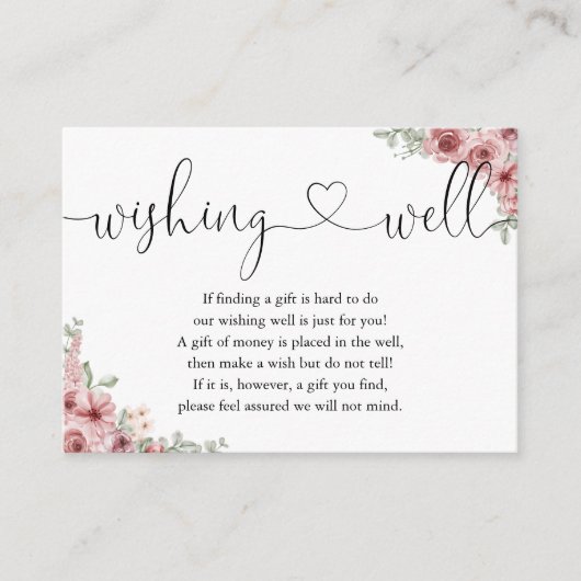 Carte D'accompagnement Rose Floral Coeur Script Wishing well Mariage (Devant)