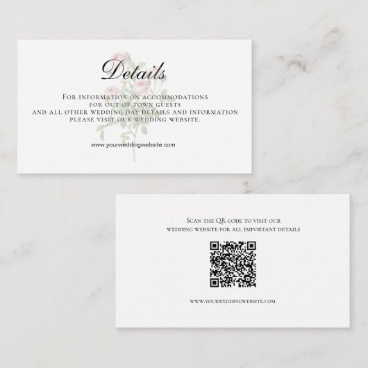 Carte D'accompagnement Rose Floral QR code Mariage Détails (Devant / Derrière)
