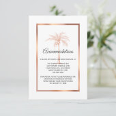 Carte D'accompagnement Rose Gold Copper Palm Tree Mariage Hébergements (Debout devant)