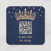 Carte D'accompagnement Rose Gold Crown QR Code RSVP Navy Blue Quinceañera (Devant)