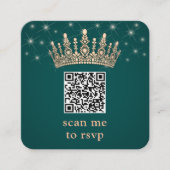 Carte D'accompagnement Rose Gold Crown Scan Me Quinceañera QR RSVP Green (Devant)