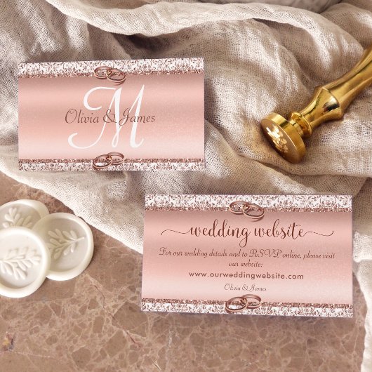 Carte D'accompagnement Rose Gold Elegant Monogram Mariage site Web
