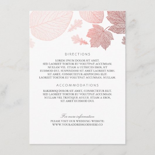 Carte D'accompagnement Rose Gold Feuille White Mariage Détails (Devant)