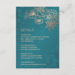 Carte D'accompagnement Rose Gold Floral Line Art Mariage Teal