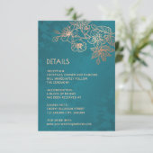 Carte D'accompagnement Rose Gold Floral Line Art Teal Wedding (Debout devant)