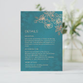 Carte D'accompagnement Rose Gold Floral Line Art Teal Wedding (Debout devant)
