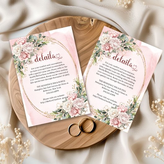 Carte D'accompagnement Rose Gold Flowers Greenery Wedding Details Card