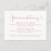 Carte D'accompagnement Rose Gold Heart Script Mariage Hébergements (Devant)