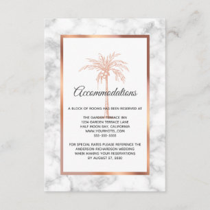 Carte D'accompagnement Rose Gold Marble Palm Tree Mariage Hébergements