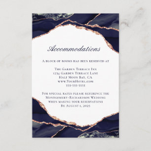 Carte D'accompagnement Rose Gold Nacre Bleu Marine Carton de Logement de