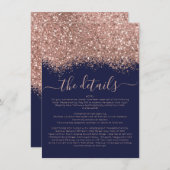 Carte D'accompagnement Rose Gold Navy Parties scintillant Confetti Mariag (Devant / Derrière)