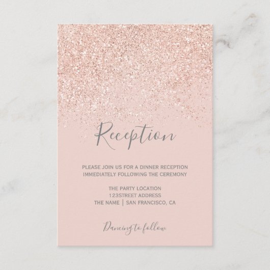 Carte D'accompagnement Rose gold pailleté blush rose élégant réception (Devant)