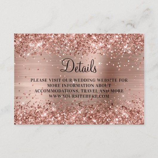 Carte D'accompagnement Rose Gold Parties scintillant et Foil Mariage Déta (Devant)