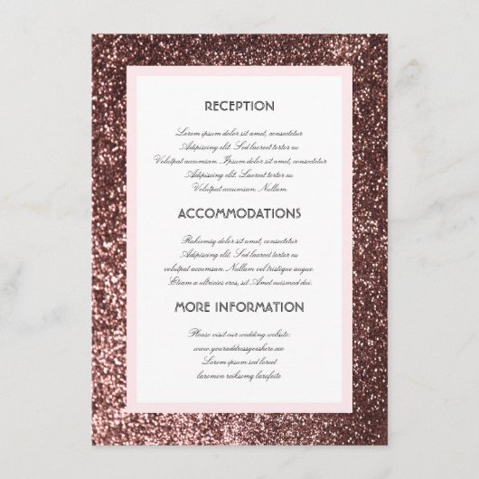 Carte D'accompagnement Rose Gold Parties scintillant Mariage Informations (Devant)
