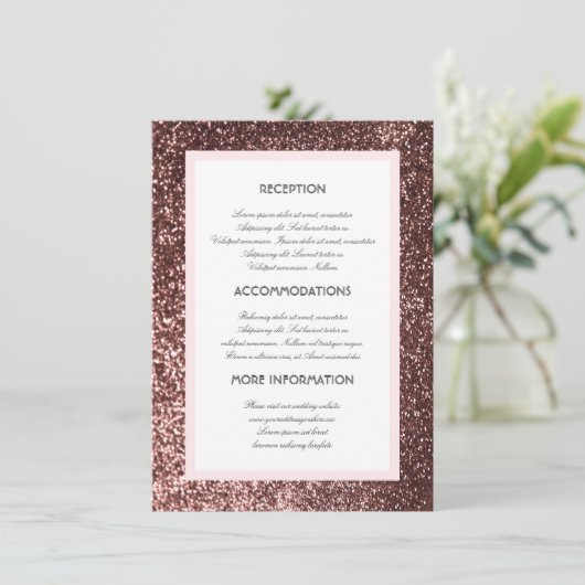 Carte D'accompagnement Rose Gold Parties scintillant Mariage Informations (Debout devant)