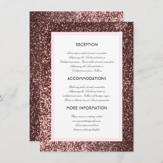 Carte D'accompagnement Rose Gold Parties scintillant Mariage Informations (Devant / Derrière)