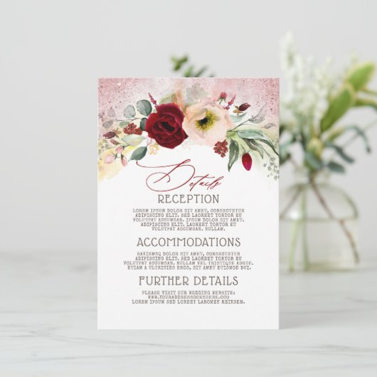 Carte D'accompagnement Rose Gold Parties scintillant Mariage Informations (Debout devant)