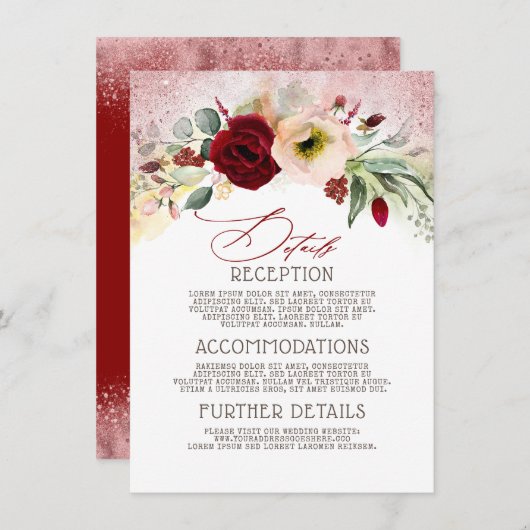 Carte D'accompagnement Rose Gold Parties scintillant Mariage Informations (Devant / Derrière)