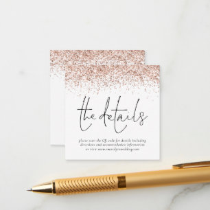 Carte D'accompagnement Rose Gold Parties scintillant QR Code Mariage Déta