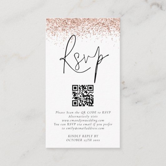 Carte D'accompagnement Rose Gold Parties scintillant QR Code Mariage RSVP (Devant)